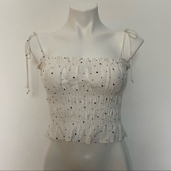 Storia Smocked Tie Shoulder Crop Top - Picture 1 of 5